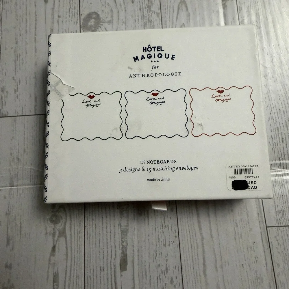 Anthropologie Boxed Note Card Set Hotel MAGIQUE‎ Love 14 Cards Envelopes New NOB